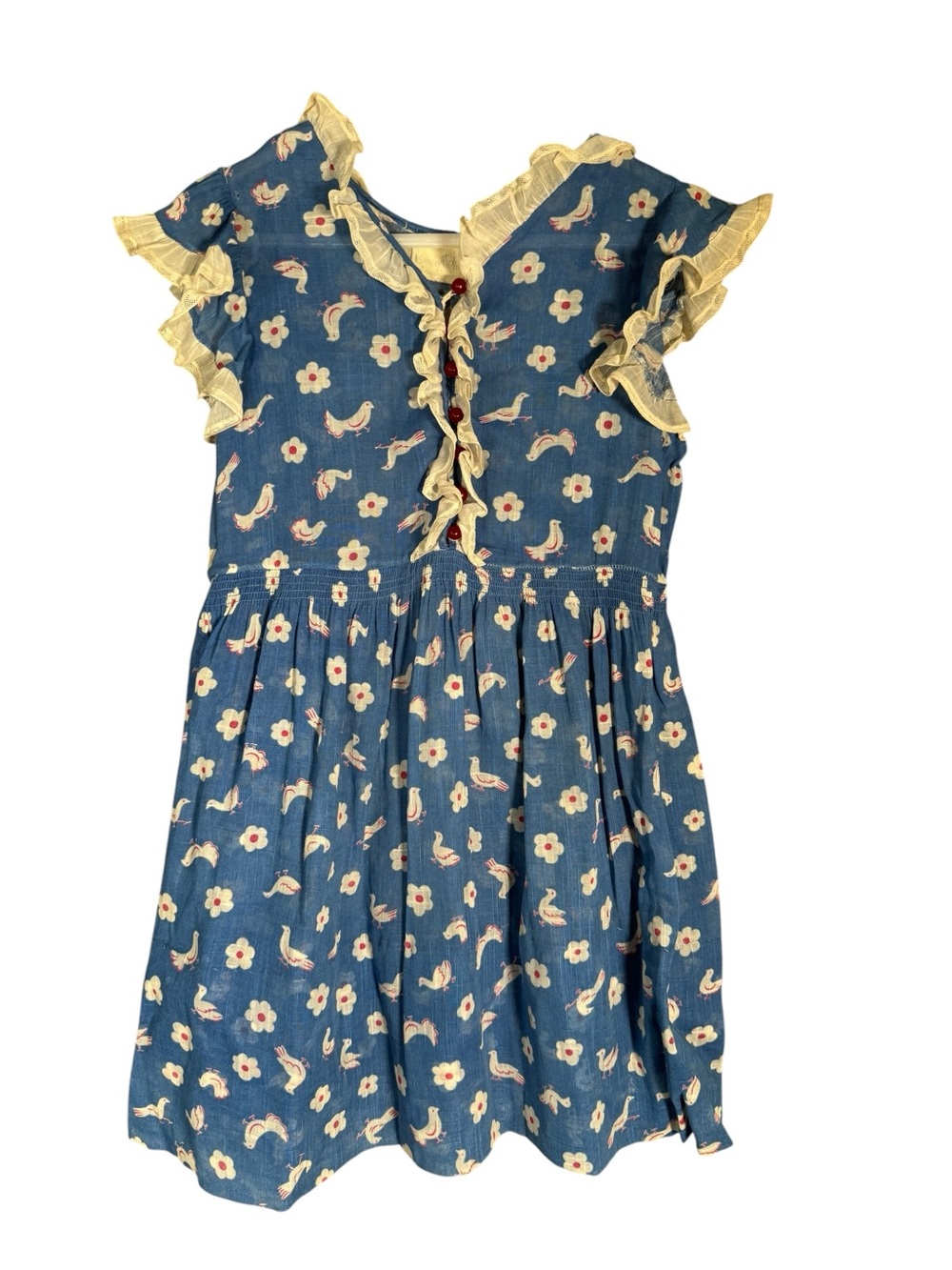 Vintage Shirley Temple Cinderella Frock Blue Bird Floral Prairie Dress Girls 5
